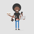 Illustration of an intern multitasking.